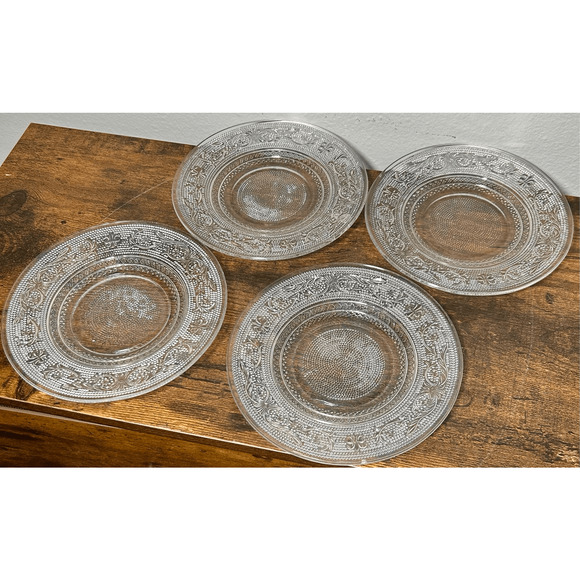 KIG Malaysia Pressed Glass Clear 10" Dinner Plate Fleur de Lis-TRELLIS -Set of 4 - Picture 5 of 12